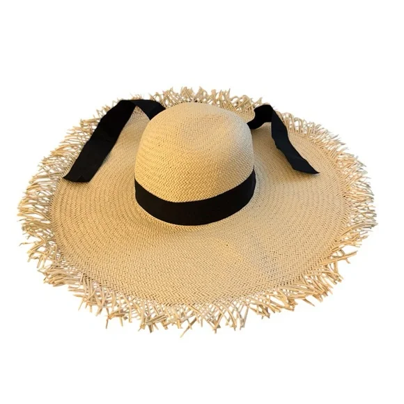 J. Crew Tan and Black Fringed Sun Hat